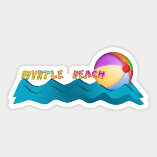 Myrtle Beach SC Waves with Beach Ball Sticker